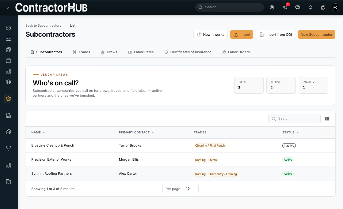 Manage subcontractors seamlessly
