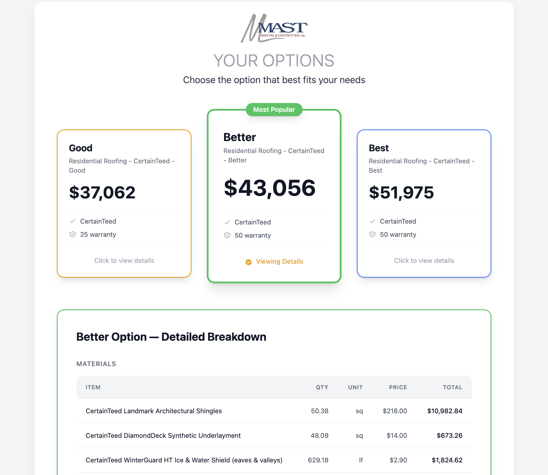 Professional quotes and proposals, built in seconds